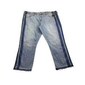 Mossimo Denim Boyfriend Crop Jeans 18 Mid-Rise Stretch Blue Raw Hem Frayed New